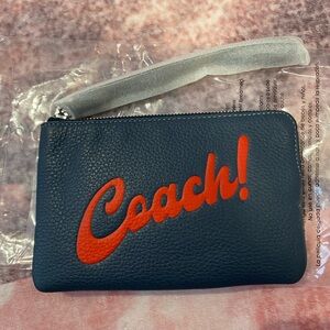 Coach Graphic Corner Zip Wristlet Navy and Red NWT